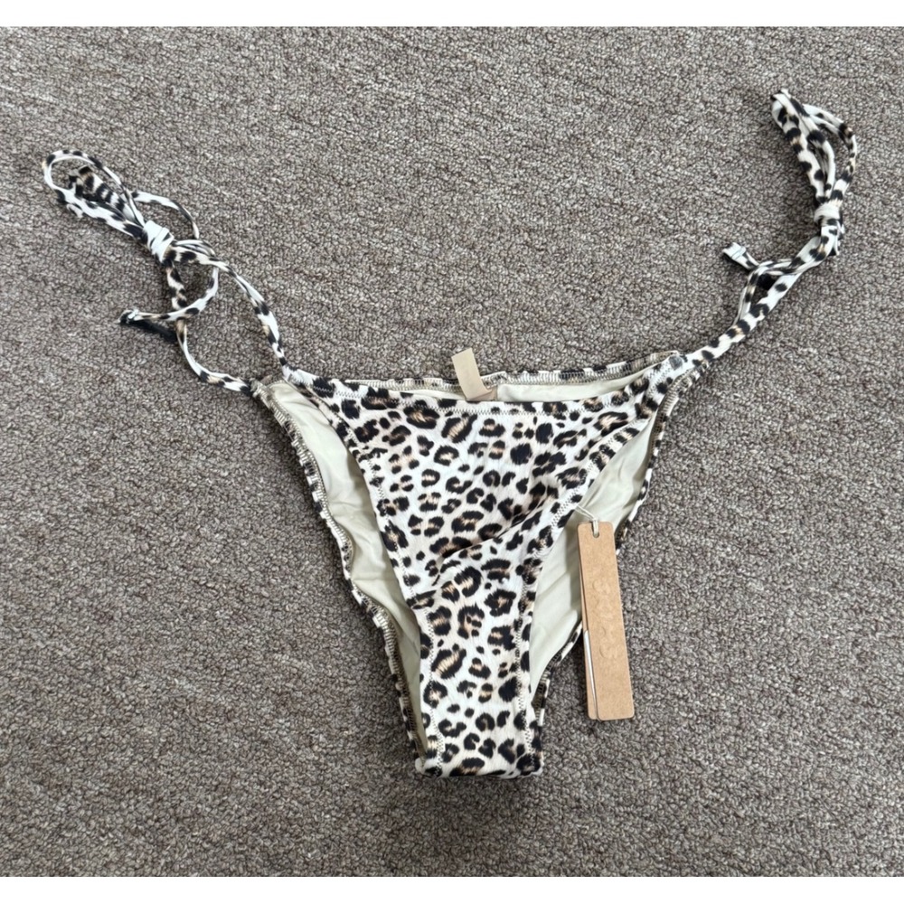 SKIMS Signature Swim Dipped Tie Bottom Champagne Leopard Print S NWT BBBRF8468W